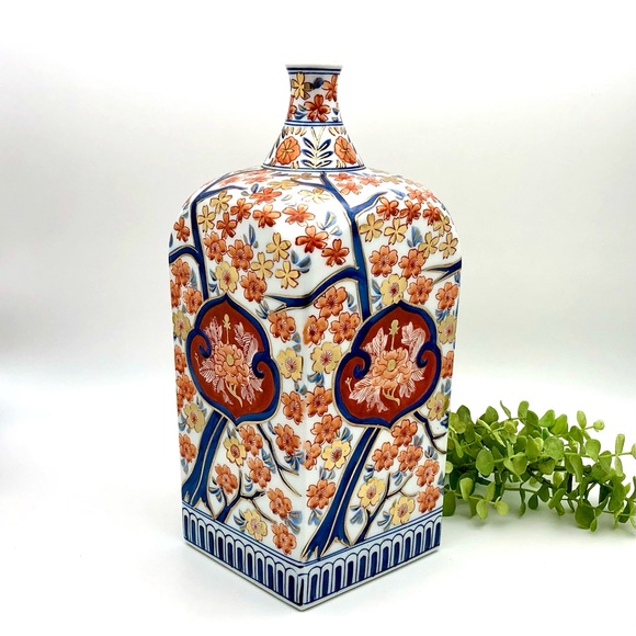 Vintage Other - Japanese Square Porcelain Vase 11” Imari Tokkuri Vintage Sake Bottle Marked